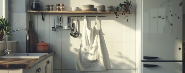 Kitchen Apron Mockup. Hyperrealistic 4K photo.