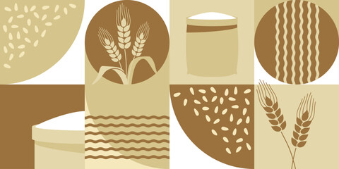 Seamless geometric wheat pattern - flour or bread packaging