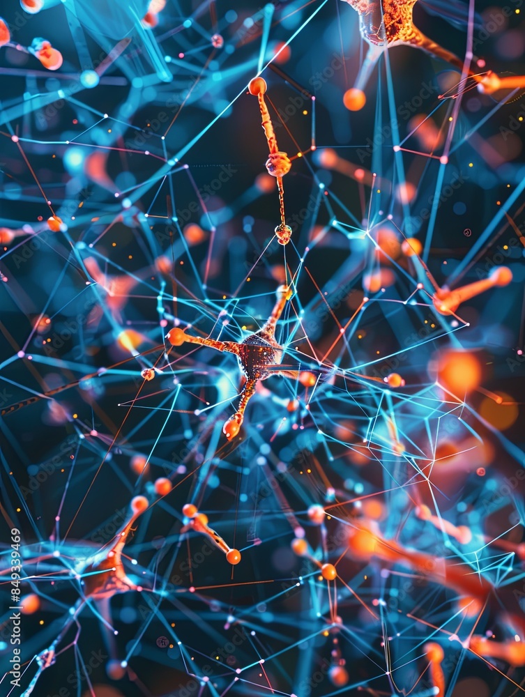 Leinwandbilder An abstract representation of a neural network with nodes and connections, illustrating the data processing and learning capabilities of AI. Generative AI