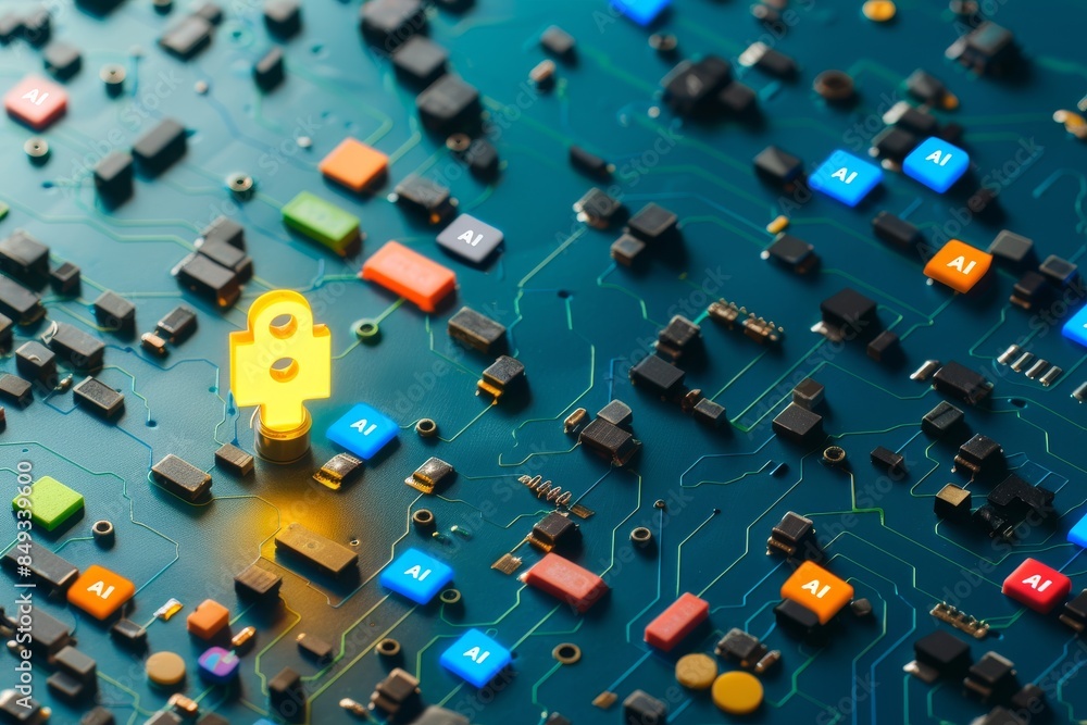 Poster ai circuit board with network connections, advanced technology in artificial intelligence, high tech