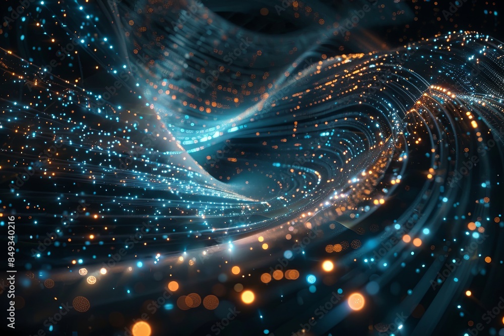 Poster A digital artwork representing massive information streams, complex graphs, and digital interfaces, symbolizing AI data processing. Generative AI