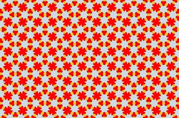 A pattern of red and yellow flowers is displayed in a gray background