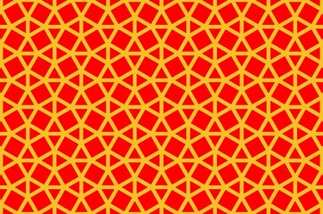 A red and yellow patterned background with a white diamond shape in the middle