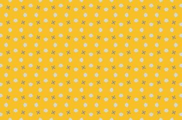 A yellow and white patterned background with black and white dots