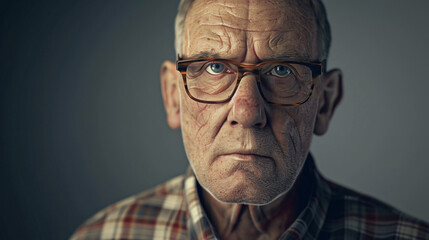 Elderly man wearing glasses, displaying the marks of a lifetime