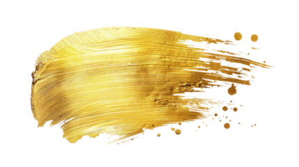 Gold ink brush stroke on a transparent background