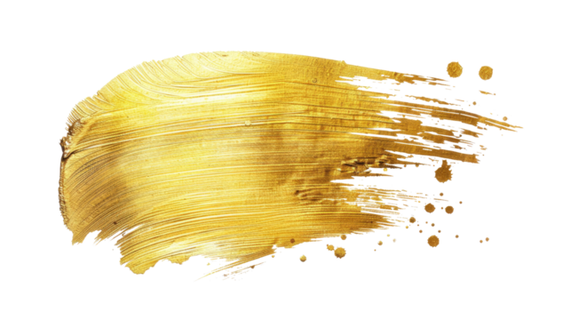 Gold ink brush stroke on a transparent background