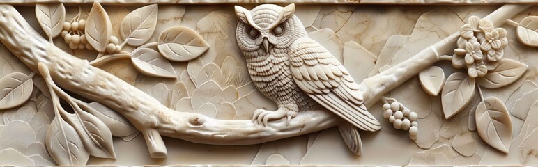 Beautiful owl 3d relief wallpaper. Mural wallpaper. Wall art. AI generated illustration.
