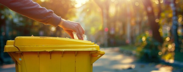 Fototapeta premium Waste bins in the city for recycling plastic bottles and other waste, banner. Generative AI.