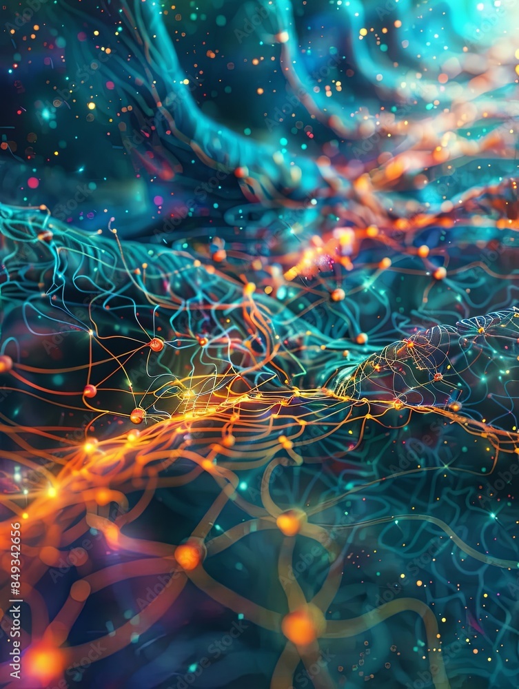 Poster An abstract illustration of a neural network, showcasing interconnected nodes and pathways, representing the computational and learning capabilities of artificial intelligence. Generative AI