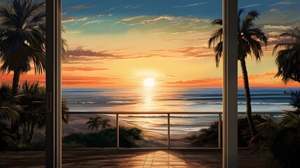 View on the beach at sunset with white sand Generative Ai