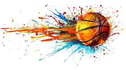 basketball ball with colorful paint on white background