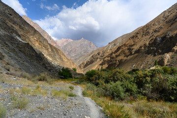 Hiking trail in the mountains of Tajikistan.