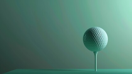 Golf ball on a tee with a gradient background transitioning from dark to light soft green, Generative AI illustrations. 
