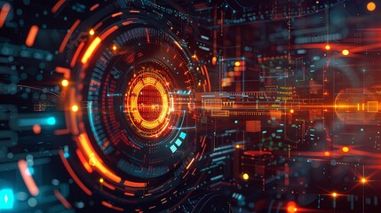 An abstract representation of cybersecurity with digital locks, shields, and network nodes secured by AI algorithms. Generative AI
