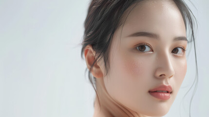 Naklejka premium beautiful young asian woman with clean and fresh skin on white background