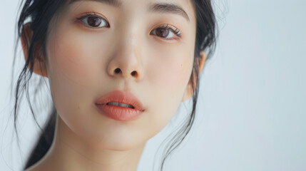 Fototapeta premium beautiful young asian woman with clean and fresh skin on white background