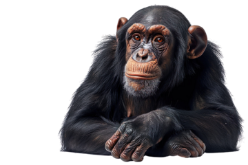 Chimpanzee head isolated on white background, transparent background