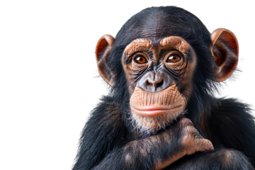 Chimpanzee head isolated on white background, transparent background