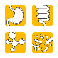 Probiotics icons set in thin line and square shapes