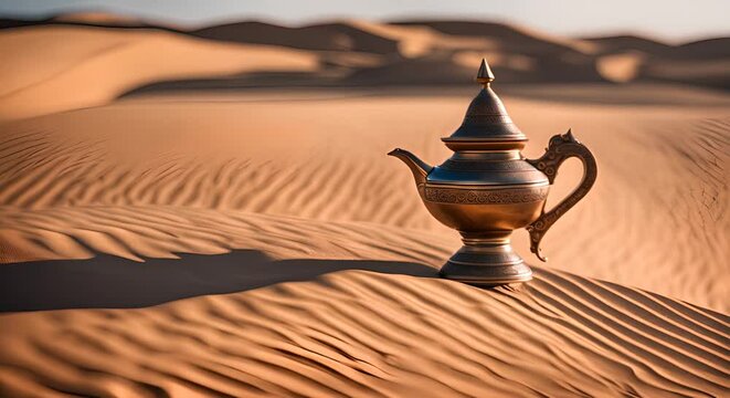 Arabian magic lamp in the desert.