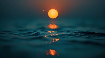 Abstract blur sun setting over the ocean glowing orange with dark blue background, Generative AI illustrations. 
