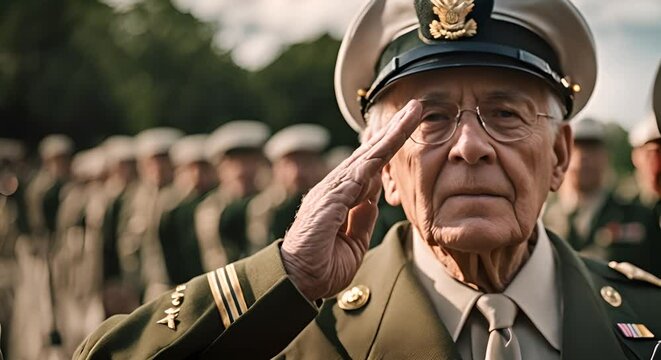 Senior man war veteran saluting.
