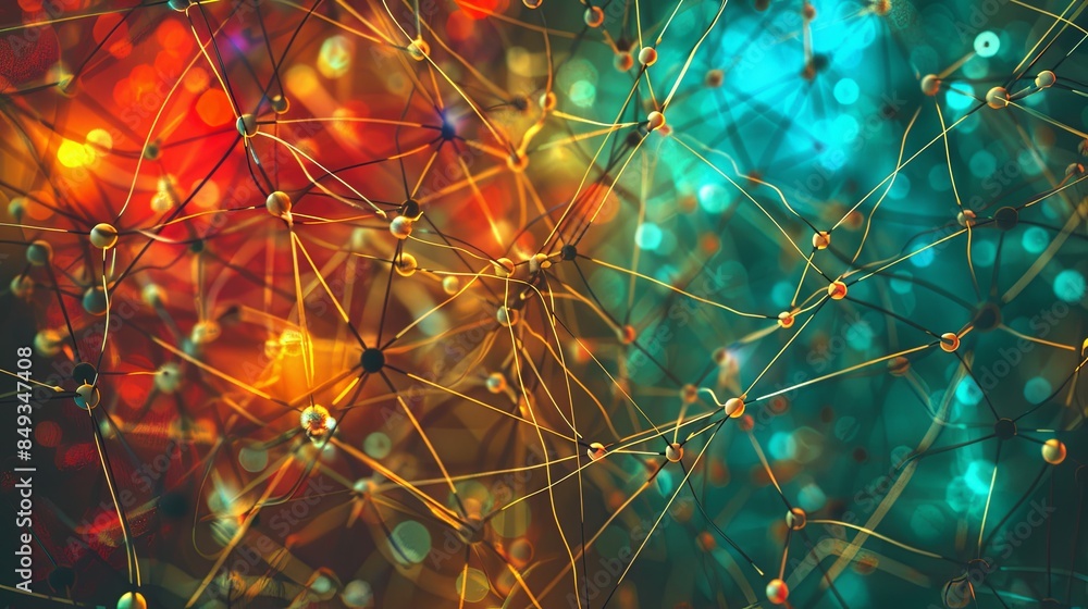 Aufkleber An abstract representation of a neural network showcasing the intricate connections and nodes, illustrating the processing and learning capabilities of AI. Generative AI