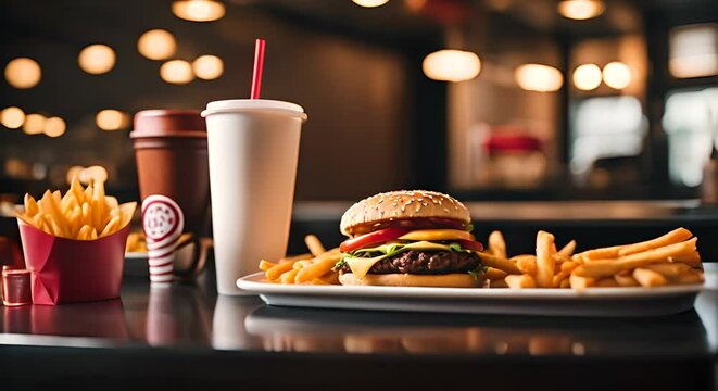Interior of a fast food restaurant.