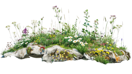 Alpine meadow on a transparent background