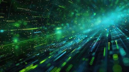 Customer connection through global data exchange, Futuristic, Blue and green hues, Digital art