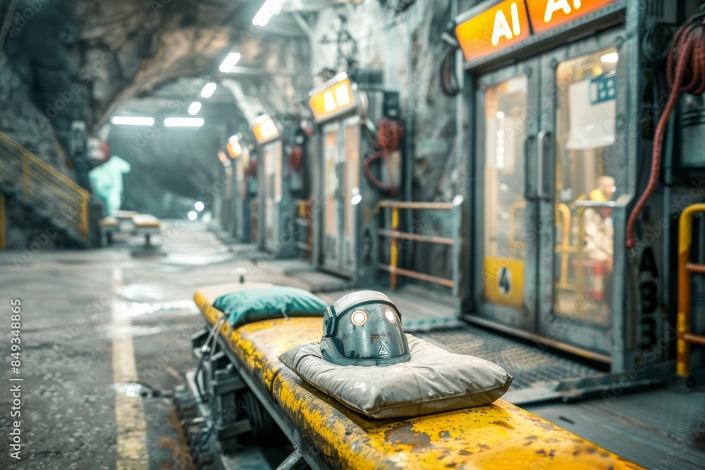 Poster futuristic ai factory with robotic machinery and advanced technology, highlighting the role of artif