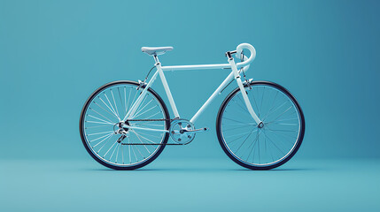 3D rendering of a white vintage bicycle on a blue background. Generative ai.