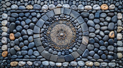 A stones form an intricate pattern with decorative borders, a symmetrical composition and design in the style, Generative AI illustrations.