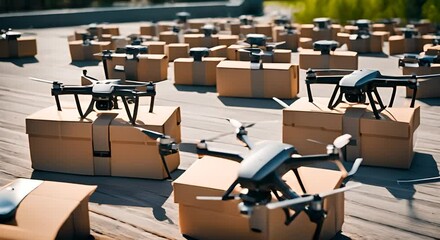 Drones transporting packages.