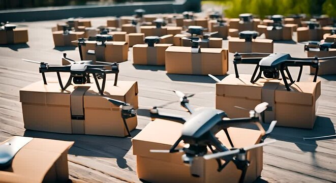 Drones transporting packages.