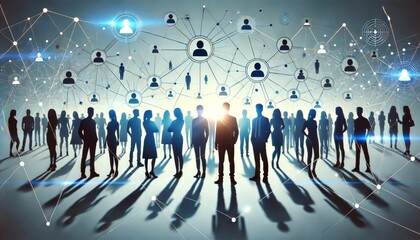 Silhouettes of People Connected by Digital Network