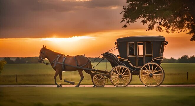 Horse carriage in a village.