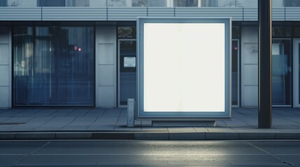 Blank white signboard on the side of the bus stop advertising campaign AI generative photo