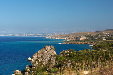 Paradise sea panorama from coastline trail of Scopello, Italy