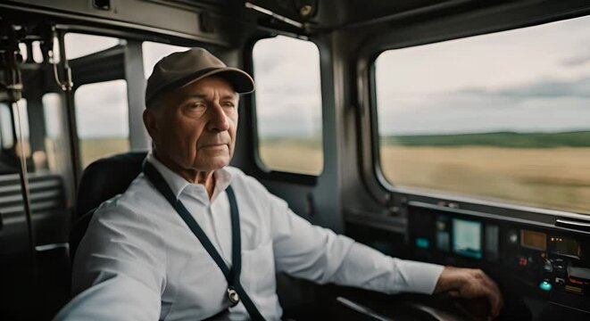 Train driver on a train.