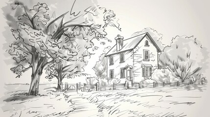 Hand-Drawn Classic American House Sketch