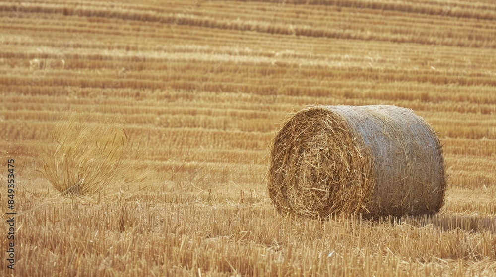 Wall mural straw bale in a stubble field