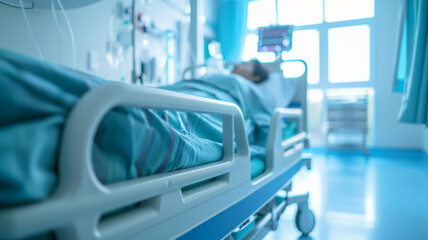 Fototapeta premium A blurry patient lies on a hospital bed.