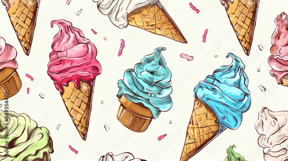 Poster create a captivating seamless pattern of hand drawn ice cream 2ds