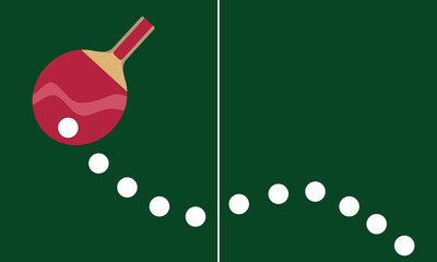 Ping pong table and racket white ball. Red rackets. Track balls. Vector Illustration EPS10.