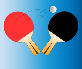 Ping pong rackets and track ball. Red and black rackets. Vector Illustration EPS10.