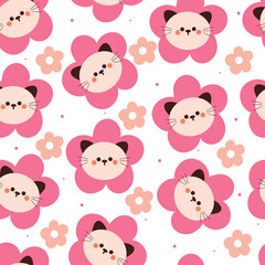 seamless pattern cartoon cat and flower. cute animal wallpaper for textile, gift wrap paper