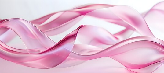 Obraz premium pink ribbon made of glass material with a light background, flowing curves, soft tones, light and shadow effects, abstract shapes, delicate texture, delicate details
