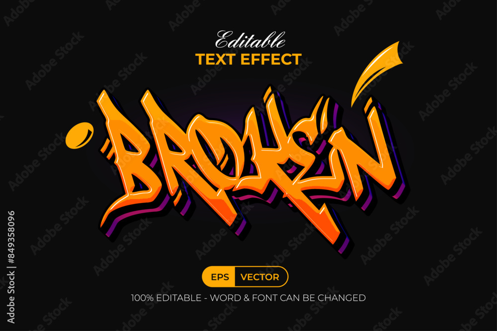 Poster broken text effect graffiti style. editable text effect.